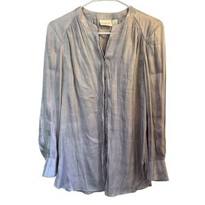 Chicos Womens Blouse Size 0 Button Up Long Sleeve Pale Gold Abstract Print